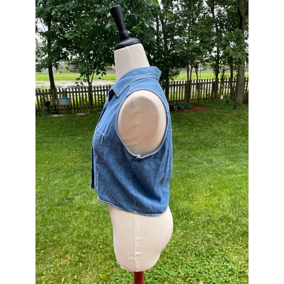 Vintage Old Navy Denim Sleeveless Button-Up Shirt Small - Picture 2 of 6